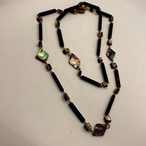 Reclaimed Wood and Abalone Shell Necklace With Lobster Clasp